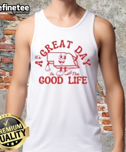 Vintage tank top with 'Nice, It's a Great Day in the Good Life' graphic, perfect for casual summer outings.