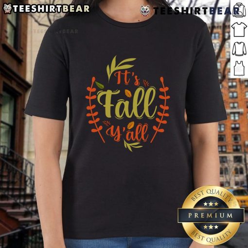 Nice It's Fall Y'all Thanksgiving Ladies Tee featuring autumn colors and festive design, perfect for holiday celebrations.