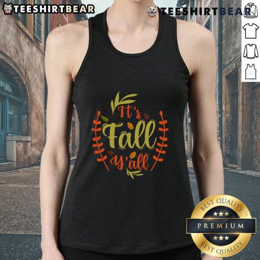 Stylish 'Nice, It's Fall Y'all' Thanksgiving tank top featuring autumn colors and festive design for seasonal wear.