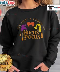 Cozy sweatshirt featuring 'It's Just a Bunch of Hocus Pocus' design, perfect for Halloween and casual wear.