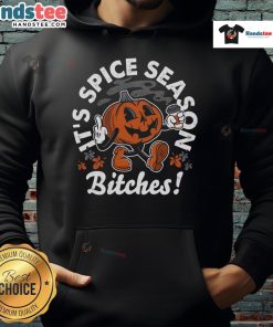 Stylish 'Nice-Its-Spice-Season-Bitches' hoodie featuring vibrant graphics, perfect for fall fashion enthusiasts.
