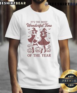 Alt Text: Halloween Witch T-Shirt featuring 'It's The Most Wonderful Time Of The Year' design, perfect for Halloween festivities.