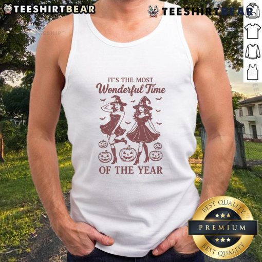 Halloween Witch Tank Top - 'It's The Most Wonderful Time Of The Year' design, perfect for festive fall celebrations.