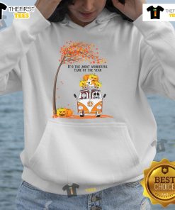 Cozy Halloween hoodie featuring Jack and Sally, perfect for autumn tree vibes and festive pumpkin decor.