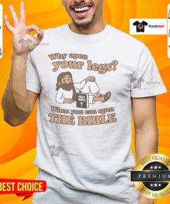 Funny 'Nice Jesus' T-shirt featuring a playful message about opening the Bible, perfect for faith-inspired fashion.