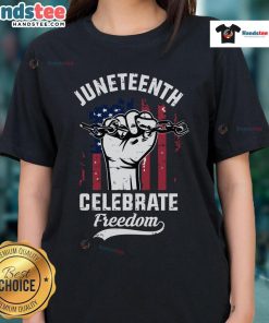 Alt Text: Women wearing a Nice Juneteenth Celebrate Freedom tee with an American flag design, celebrating Juneteenth.