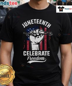 Juneteenth Celebrate Freedom T-Shirt featuring American flag design, perfect for Independence and cultural celebration.