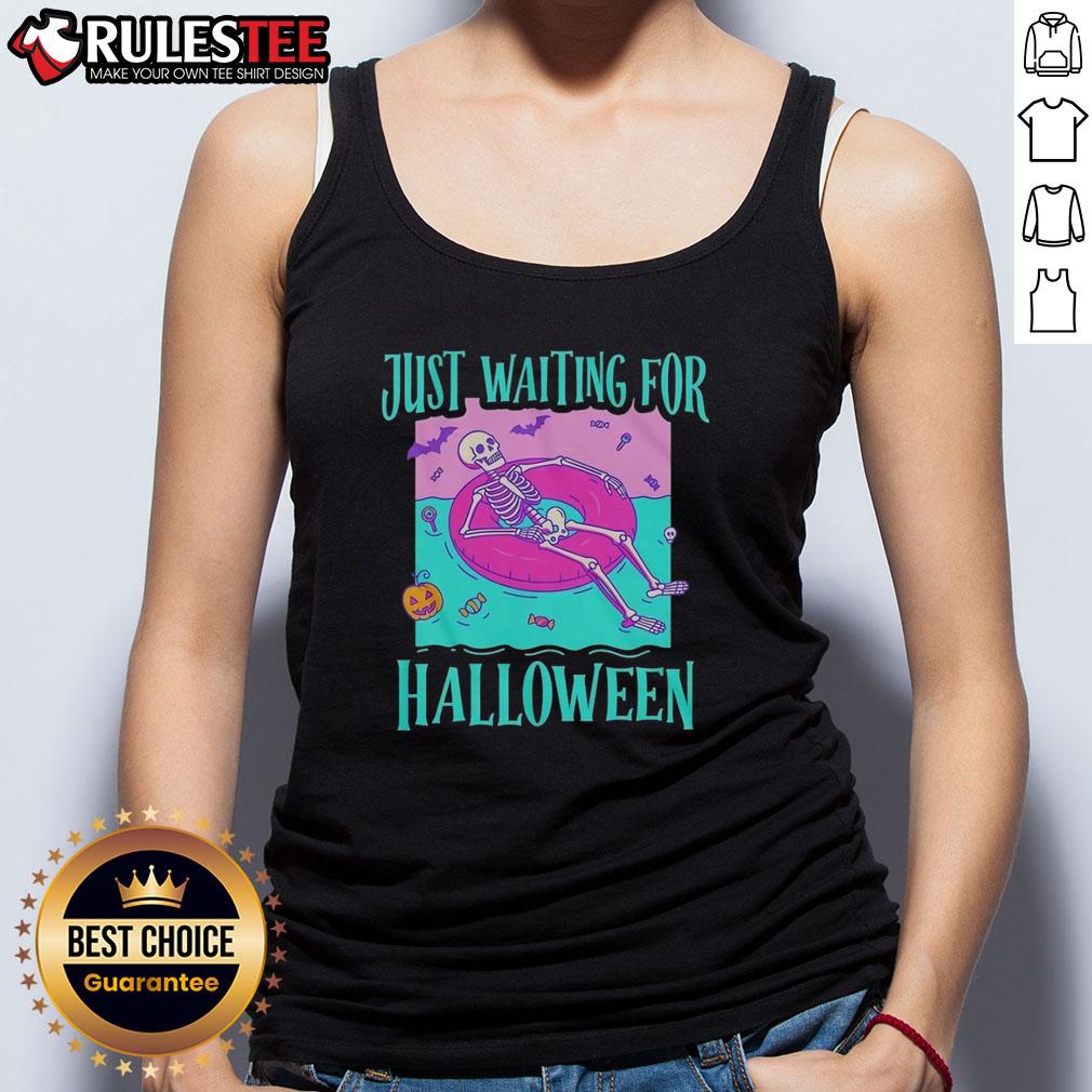 Nice Just Waiting For Halloween Skeleton Tank Top Skeleton tank top perfect for Halloween, featuring a playful design that embodies the spooky spirit of the season.