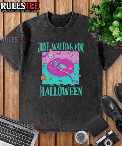 Skeleton design on a washed t-shirt, perfect for Halloween celebrations and spooky season attire.