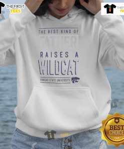 Father and child wearing K-State Wildcats hoodies, showcasing pride in their team spirit and family bond.