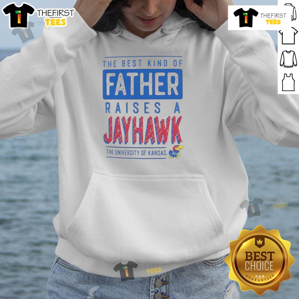 Nice Kansas Jayhawks The Best Kind Of Father Raises A Jayhawk Hoodie Alt Text: Father and child wearing 'The Best Kind of Father Raises a Jayhawk' hoodie, showing Kansas Jayhawks pride.