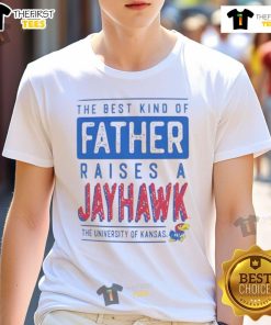 Nice Kansas Jayhawks t-shirt with 'The Best Kind Of Father Raises A Jayhawk' slogan, perfect for proud Jayhawk dads.