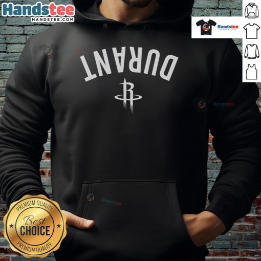 Alt Text: Kevin Durant wearing a Houston Rockets invert upside hoodie, showcasing stylish basketball apparel.
