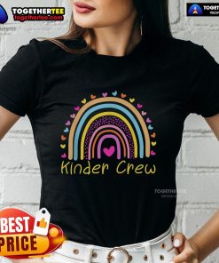 Nice Kinder Crew Kindergarten Teacher Rainbow Heart Ladies Tee - vibrant design perfect for passionate educators.