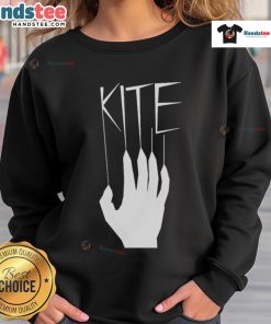Person wearing a Nice Kite hand sweatshirt, showcasing vibrant colors and a stylish design perfect for casual wear.