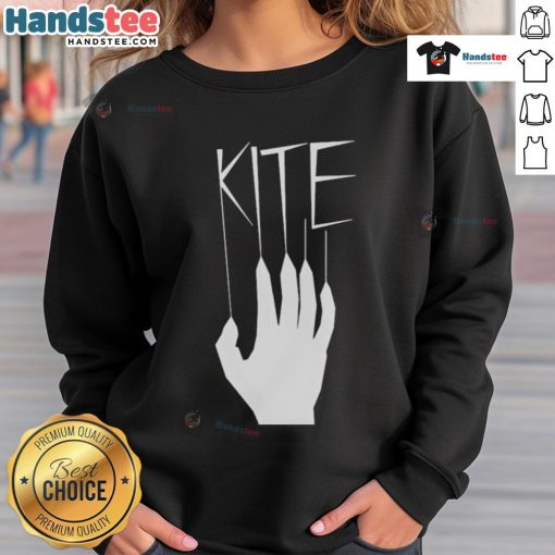 Person wearing a Nice Kite hand sweatshirt, showcasing vibrant colors and a stylish design perfect for casual wear.