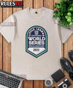 2025 Little League Baseball World Series logo on a washed t-shirt, featuring vibrant colors and sporty design.
