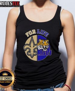 Louisiana State University X New Orleans Saints Football For Life logo on a stylish tank top for sport lovers.