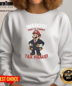 Funny Mario Wahoo Tax Fraud parody sweatshirt for Nintendo gamers, showcasing a playful design with vibrant colors.