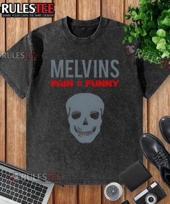 Funny skull design on a washed t-shirt featuring the Nice Melvins logo, perfect for casual wear.