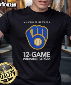 Nice Milwaukee Brewers 12-Game Winning Streak T-Shirt featuring team colors and logo, perfect for fans celebrating the streak.