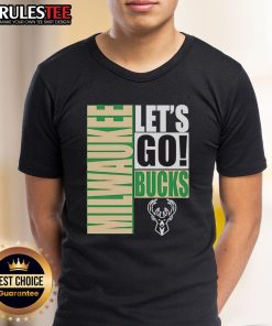 Alt Text: Nice Milwaukee Bucks Let's Go design T-shirt featuring team colors and logo, perfect for basketball fans.