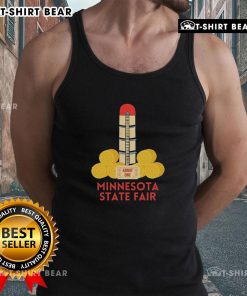 Alt Text: Boy at Minnesota State Fair wearing a Nice Minnesota Farm tank top, enjoying summer fun and local festivities.
