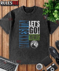 Alt Text: Nice Minnesota Timberwolves Let's Go washed t-shirt in blue, perfect for basketball fans showing team spirit.