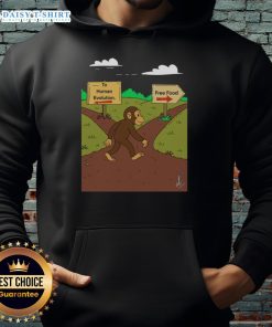Nice Monkey hoodie featuring 'The Primal Choice: Human Evolution vs Free Food' design, perfect for casual wear.