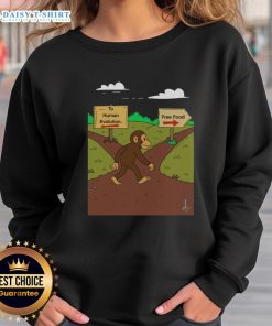 Alt Text: Nice Monkey sweatshirt featuring 'The Primal Choice' design, exploring human evolution and free food themes.