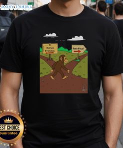Alt Text: Nice Monkey The Primal Choice Human Evolution Vs Free Food T-Shirt featuring a playful monkey graphic on a casual tee.