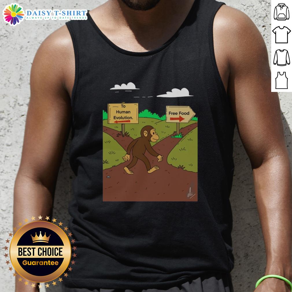 Nice Monkey The Primal Choice Human Evolution Vs Free Food Tank Top Alt Text: Nice Monkey tank top featuring 'The Primal Choice' design, highlighting human evolution and free food themes.