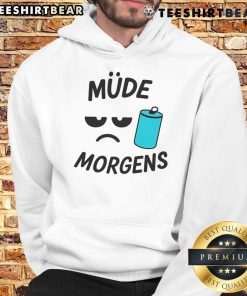 Cozy Nice Mude Morgens Hoodie displayed on a wooden background, perfect for casual wear and chilly mornings.