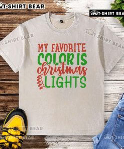 Alt Text: Washed t-shirt featuring 'My Favorite Color is Christmas Lights' graphic, perfect for festive holiday wear.