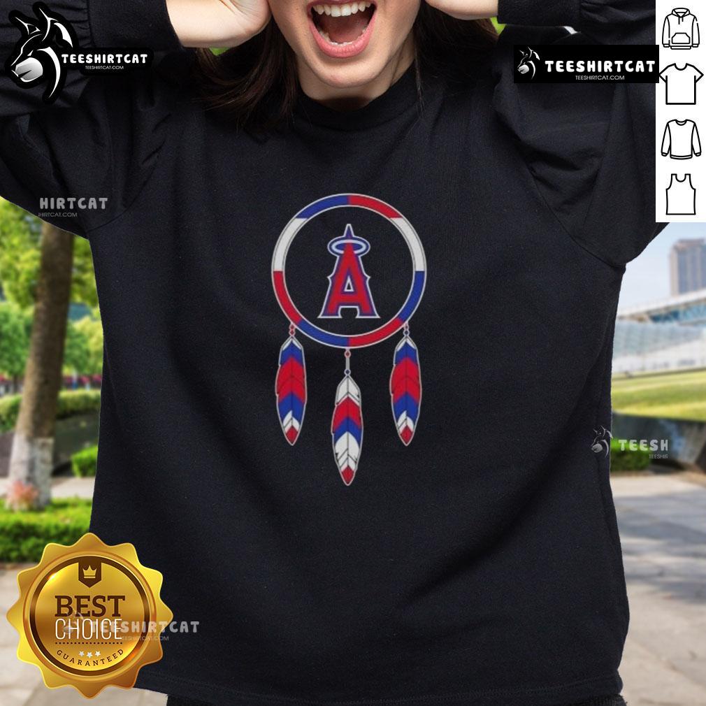 Nice Native American Indians X Los Angeles Angels Baseball Sweatshirt Alt Text: Nice Native American Indians X Los Angeles Angels baseball sweatshirt featuring vibrant graphics and comfortable design.