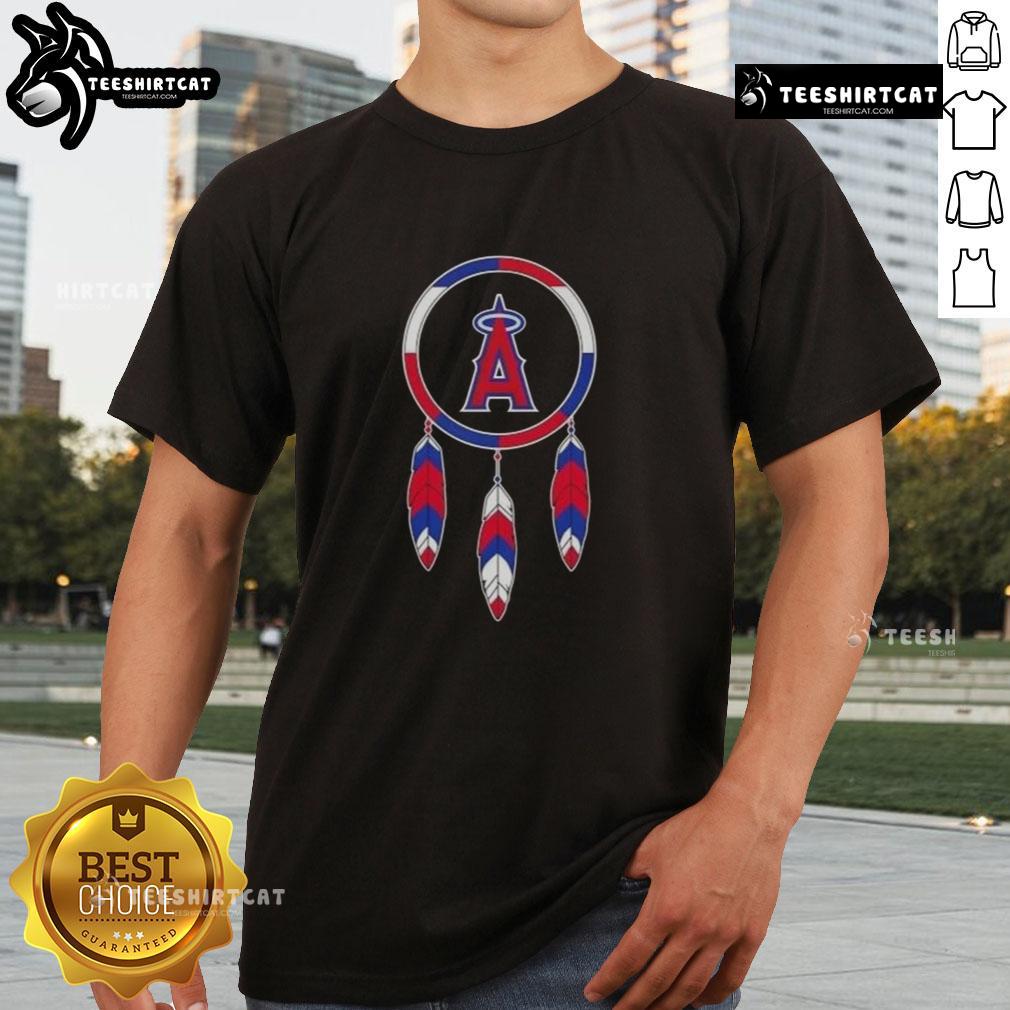 Nice Native American Indians X Los Angeles Angels Baseball T Shirt Alt Text: Nice Native American Indians X Los Angeles Angels baseball t-shirt featuring vibrant graphics and team logo.