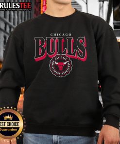 Alt Text: Nice NBA Chicago Bulls Arched Crest Sweatshirt featuring team colors and logo for stylish fan apparel.