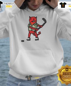 New Jersey Devils hockey mascot art hoodie featuring vibrant colors and team logo, perfect for fans.