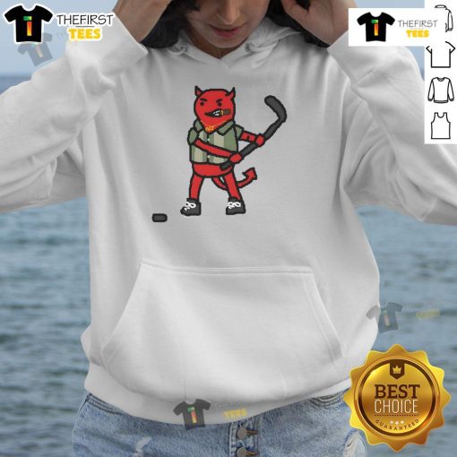 New Jersey Devils hockey mascot art hoodie featuring vibrant colors and team logo, perfect for fans.