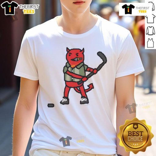 Alt Text: Nice New Jersey Devils hockey mascot art T-shirt featuring vibrant graphics and team colors for fans.