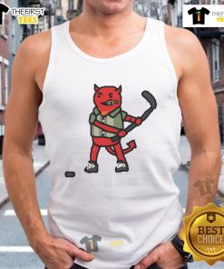 Nice New Jersey Devils hockey mascot art tank top featuring vibrant graphics and team colors for fans and sports enthusiasts.
