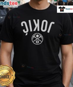 Nicola Jokic Denver Nuggets Invert Upside T-Shirt featuring vibrant graphic design and team colors for fans.