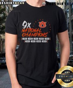 Alt Text: Auburn Tigers football logo T-shirt celebrating nine-time national champions, perfect for fans and alumni.
