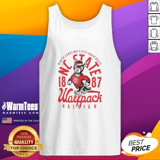 Nice North Carolina State Wolfpack Football 1887 mascot tank top featuring the iconic Wolfpack logo and vibrant colors.