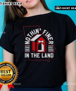 Georgia Bulldogs football ladies tee featuring 'Nothin Finer In The Land' design, perfect for fans and game day attire.
