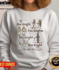 Nice One Knight Two Knights sweatshirt featuring a red knight and blue knight design, perfect for casual wear.