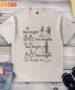 Nice One Knight Two Knights washed t-shirt featuring a red knight and blue knight design for a playful style.