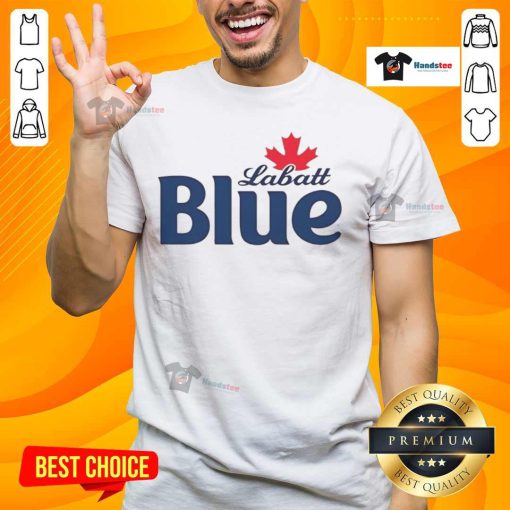 Pamela Anderson wearing a Labatt Blue T-Shirt, showcasing a stylish design and vibrant colors, perfect for fans.