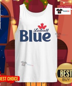Pamela Anderson wearing a Labatt Blue tank top, showcasing her iconic style and casual summer vibe.