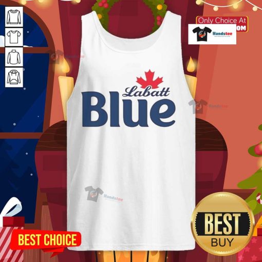 Pamela Anderson wearing a Labatt Blue tank top, showcasing her iconic style and casual summer vibe.